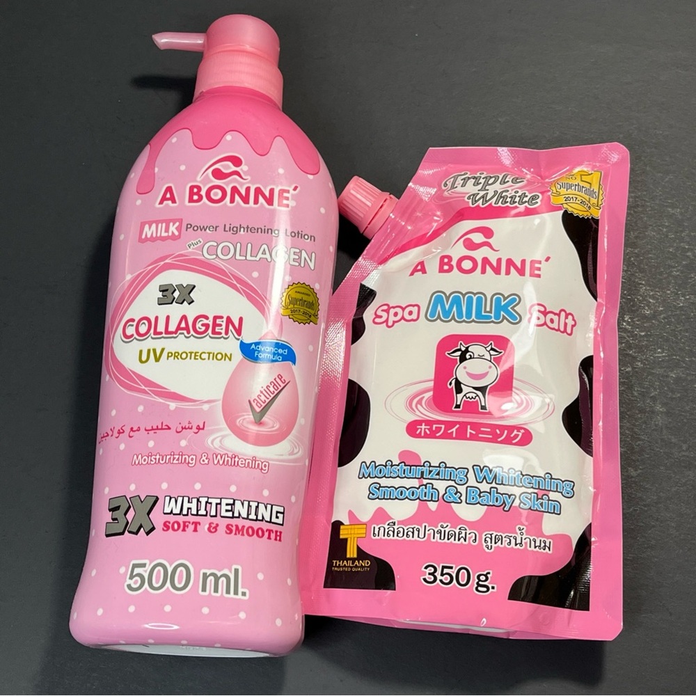 A Bonne Milk Body Set: Body Milk Lotion 500ml and Spa Milk Salt 350g